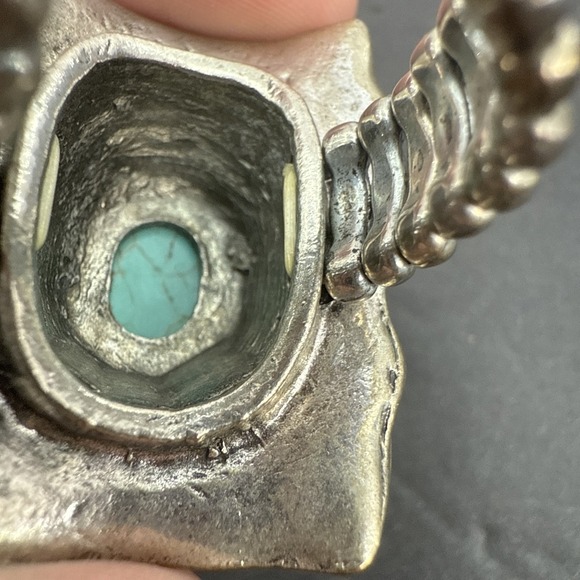 Vintage Turquoise Silver Tone Stretch Ring Big Comfortable Ring - Picture 7 of 16